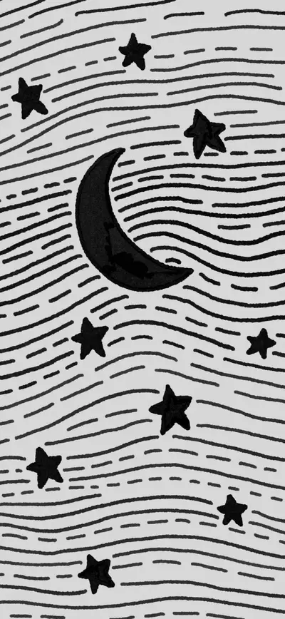 black white doodle moon stars sketch