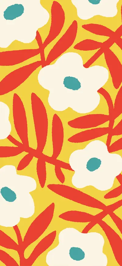 bold retro yellow flowers teal accent