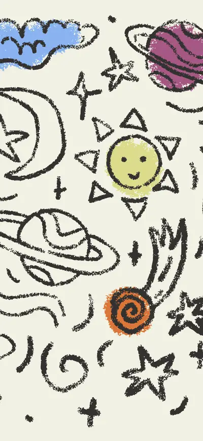 crayon doodle space cream whimsical
