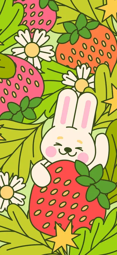 cute bunny strawberry green kawaii