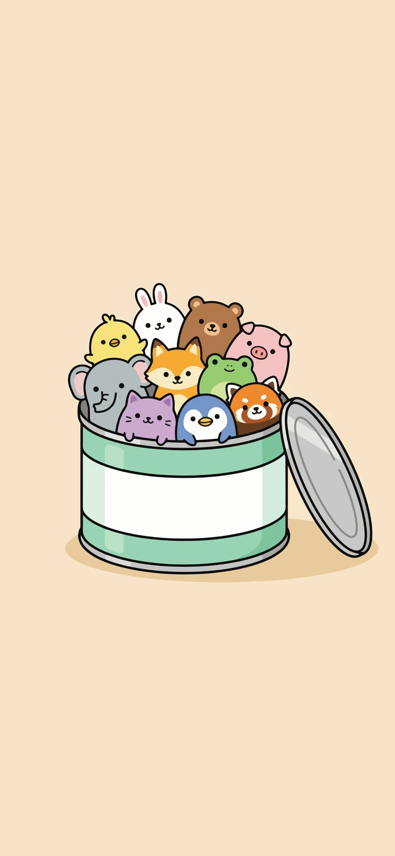 cute kawaii animals in tin can