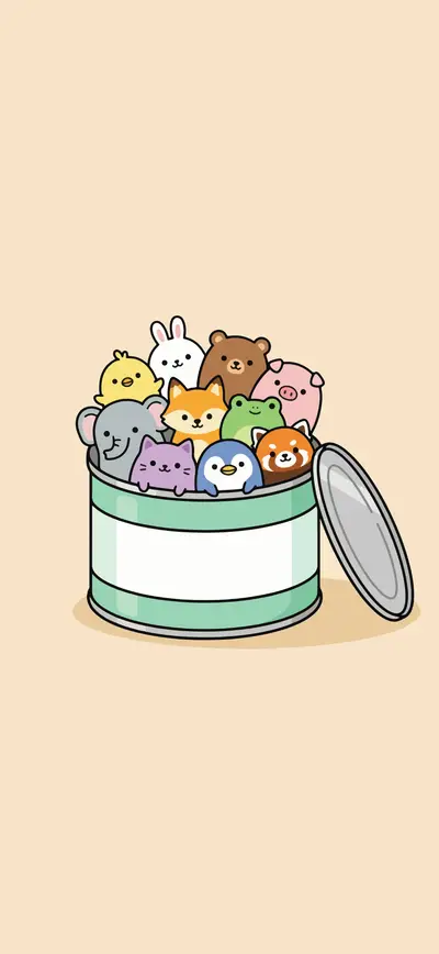 cute kawaii animals in tin can