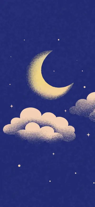dreamy navy crescent moon clouds stars