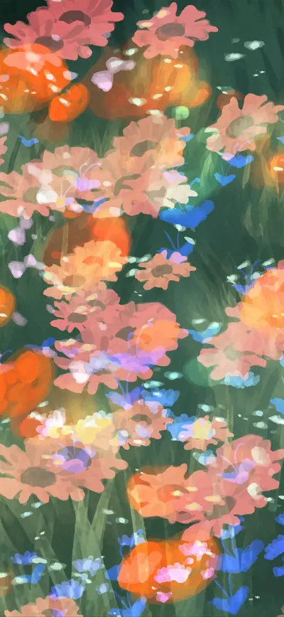 dreamy painted wildflowers peach orange green