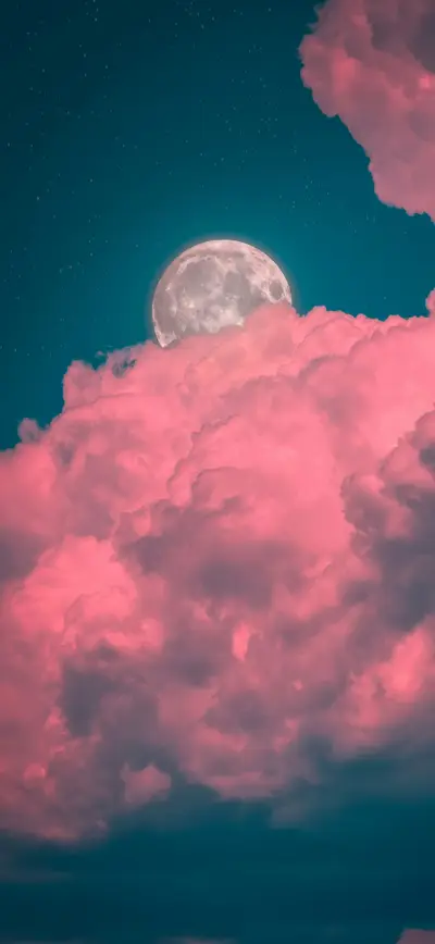 dreamy pink clouds full moon teal
