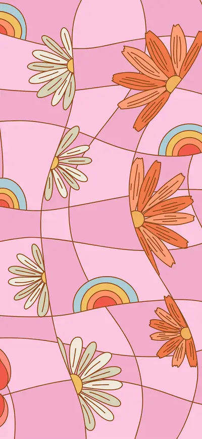 groovy pink daisy rainbow retro