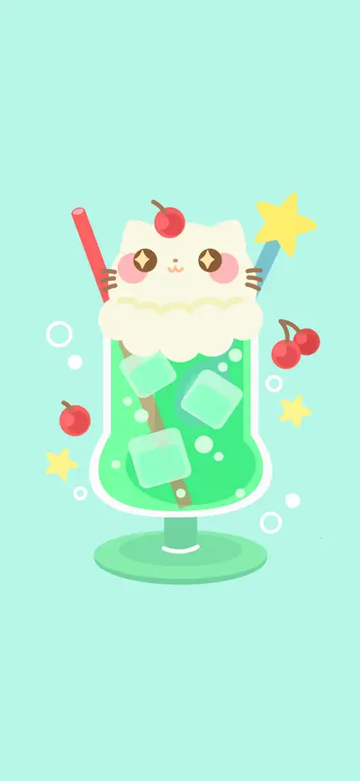 kawaii cat mint green soda drink