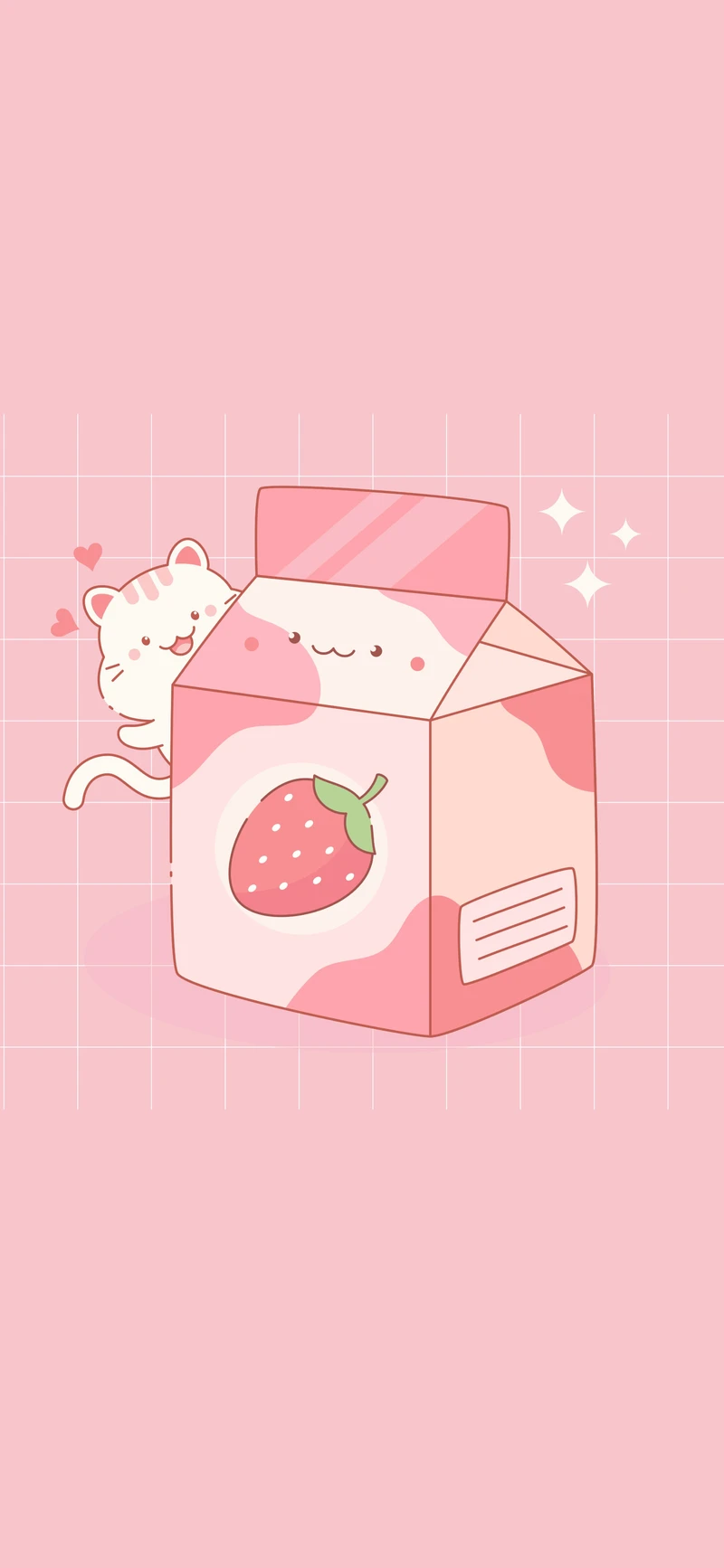 kawaii pink strawberry milk carton cat