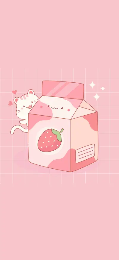 kawaii pink strawberry milk carton cat