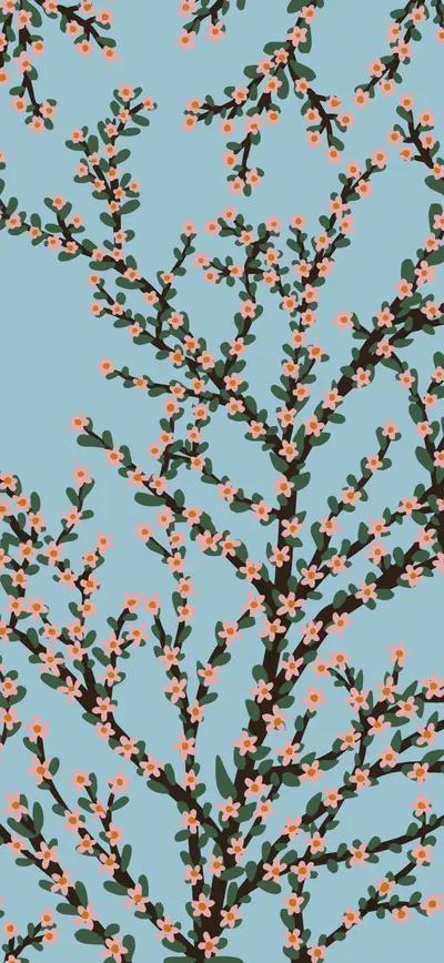 light blue pink blossom branches botanical