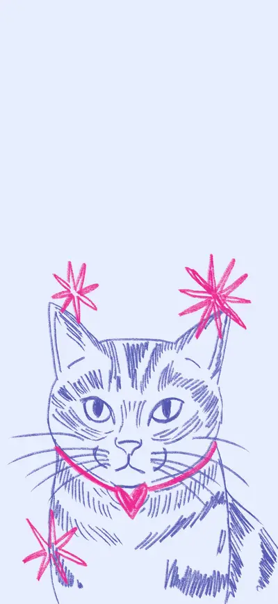pastel blue sketch cat pink stars