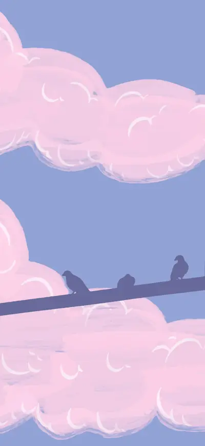 pastel pink clouds birds dreamy blue