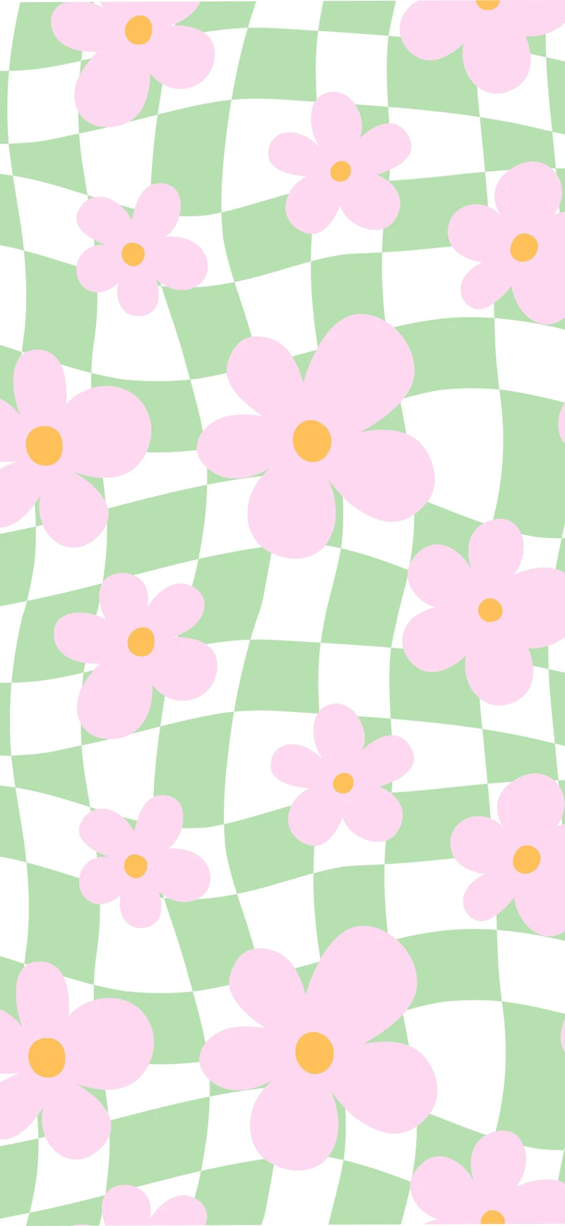 pastel pink daisies green wavy checkerboard