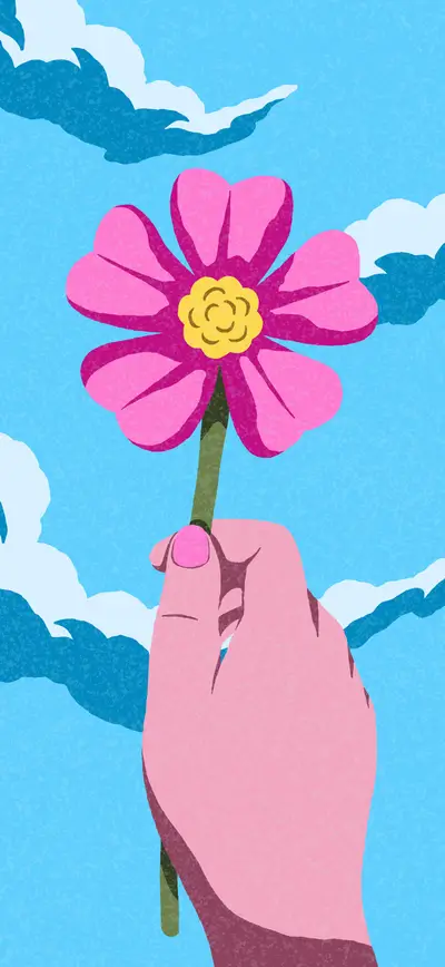 pink cosmos hand blue sky dreamy