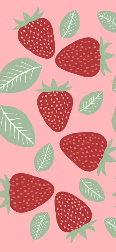 pink cottagecore strawberry leaves pattern