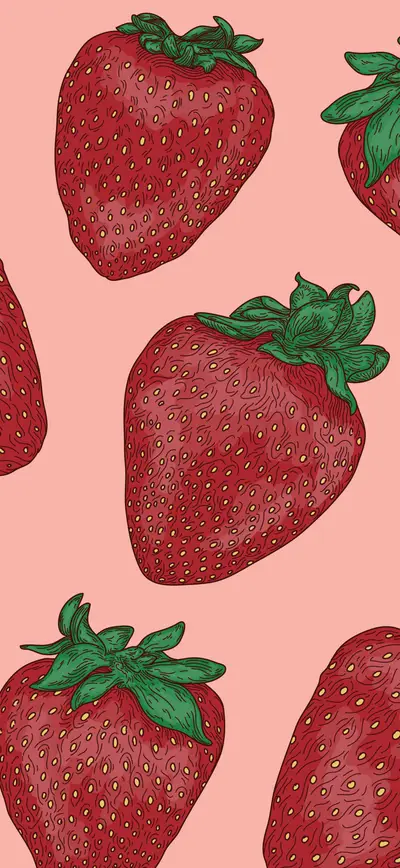 red strawberries pink cottagecore pattern