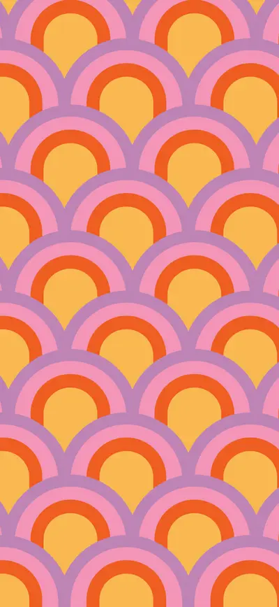 retro orange pink scallop pattern