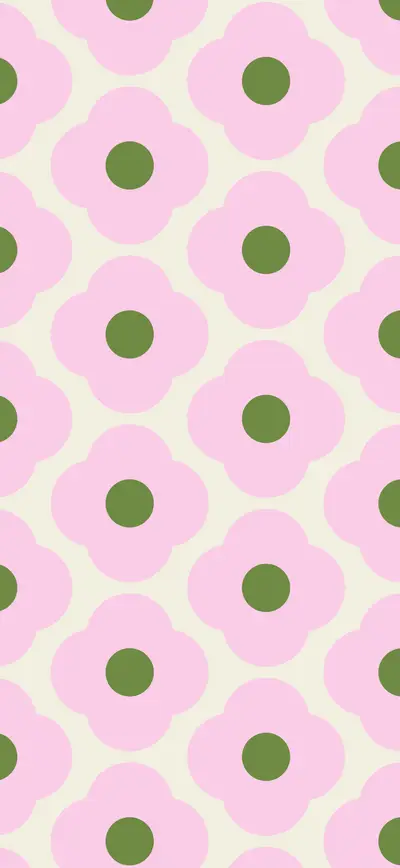 retro pink daisy green pattern