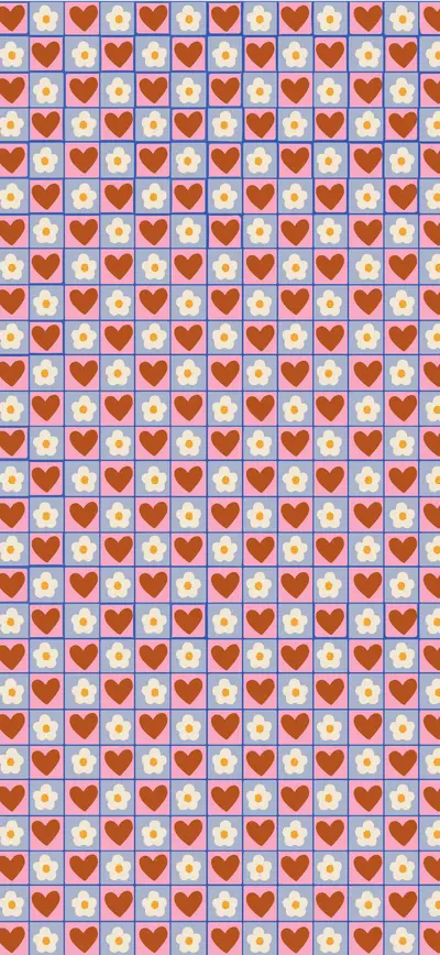 retro pink hearts daisy checkerboard