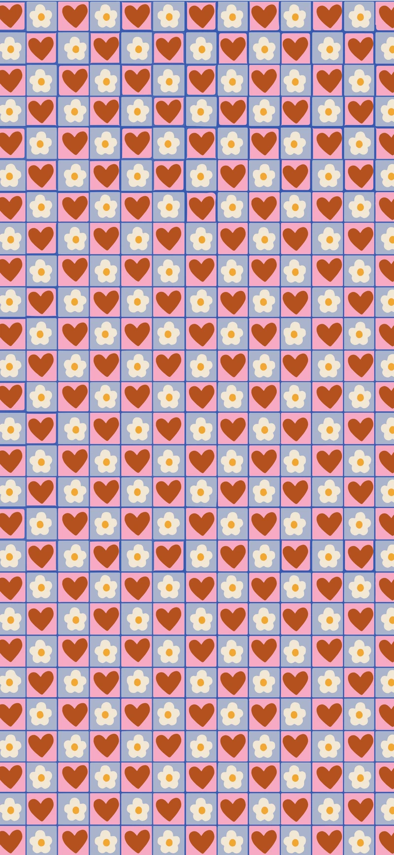 retro pink hearts daisy checkerboard