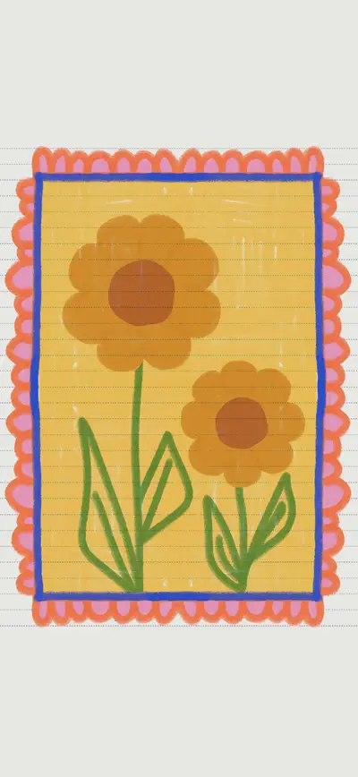 retro yellow sunflowers stamp illustration