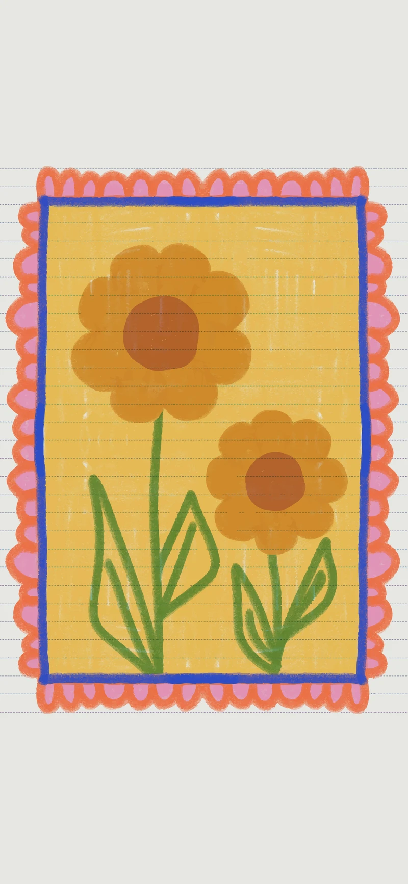 retro yellow sunflowers stamp illustration
