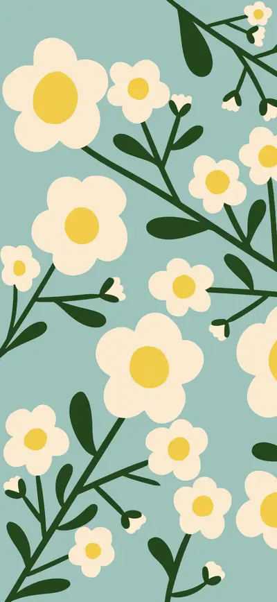 sage green retro daisy floral pattern