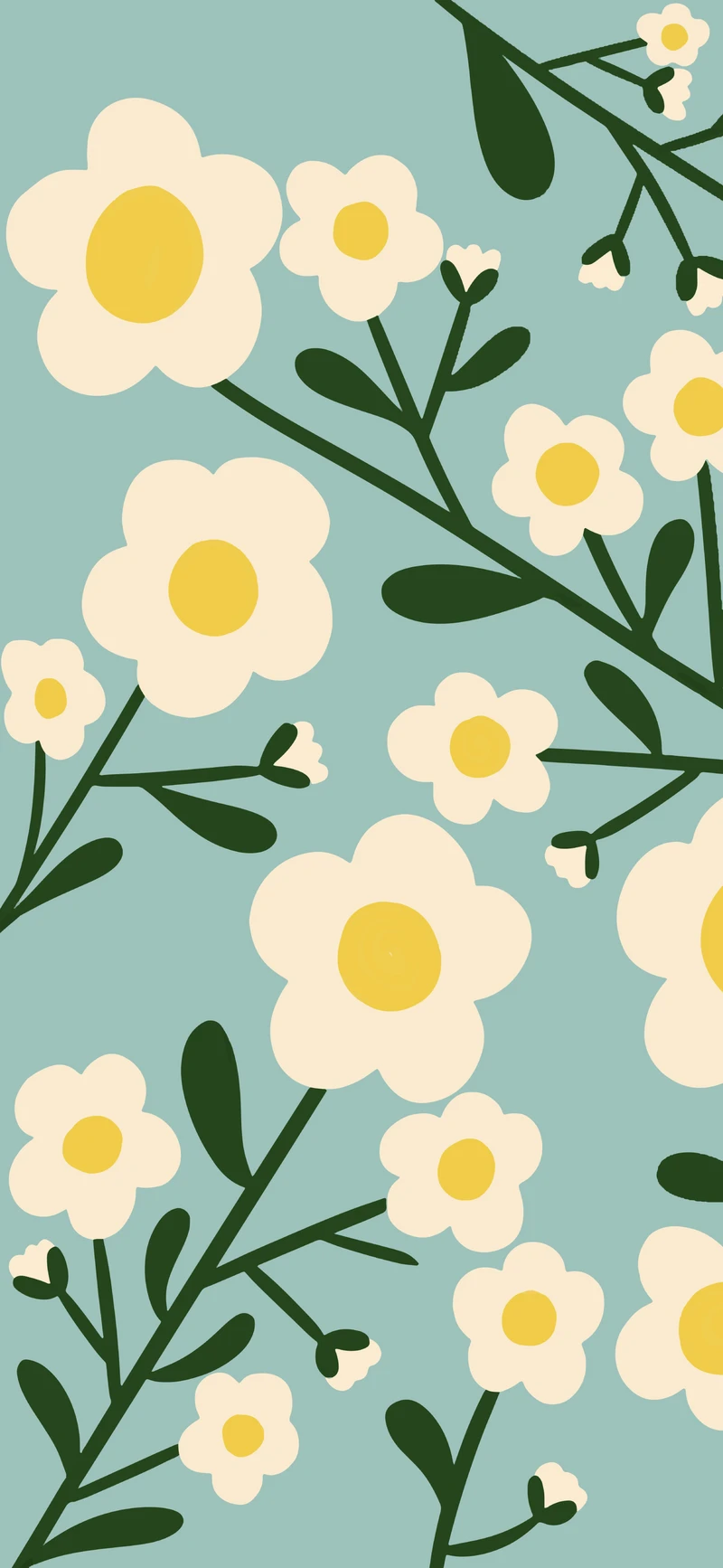 sage green retro daisy floral pattern