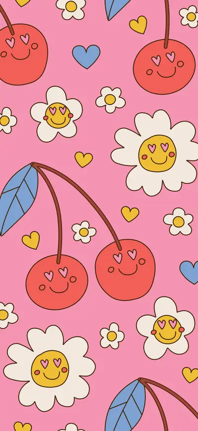 y2k pink cherry smiley daisy pattern