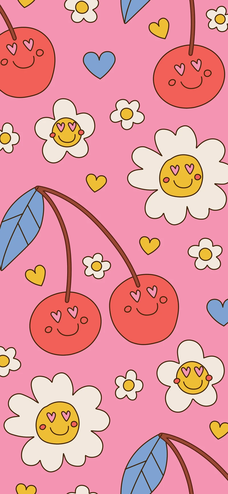 y2k pink cherry smiley daisy pattern