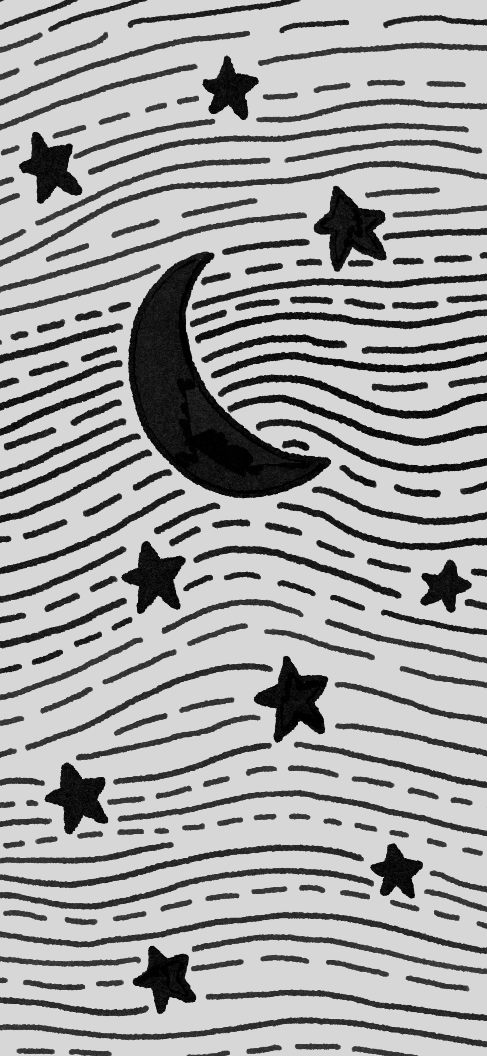 black white doodle moon stars sketch
