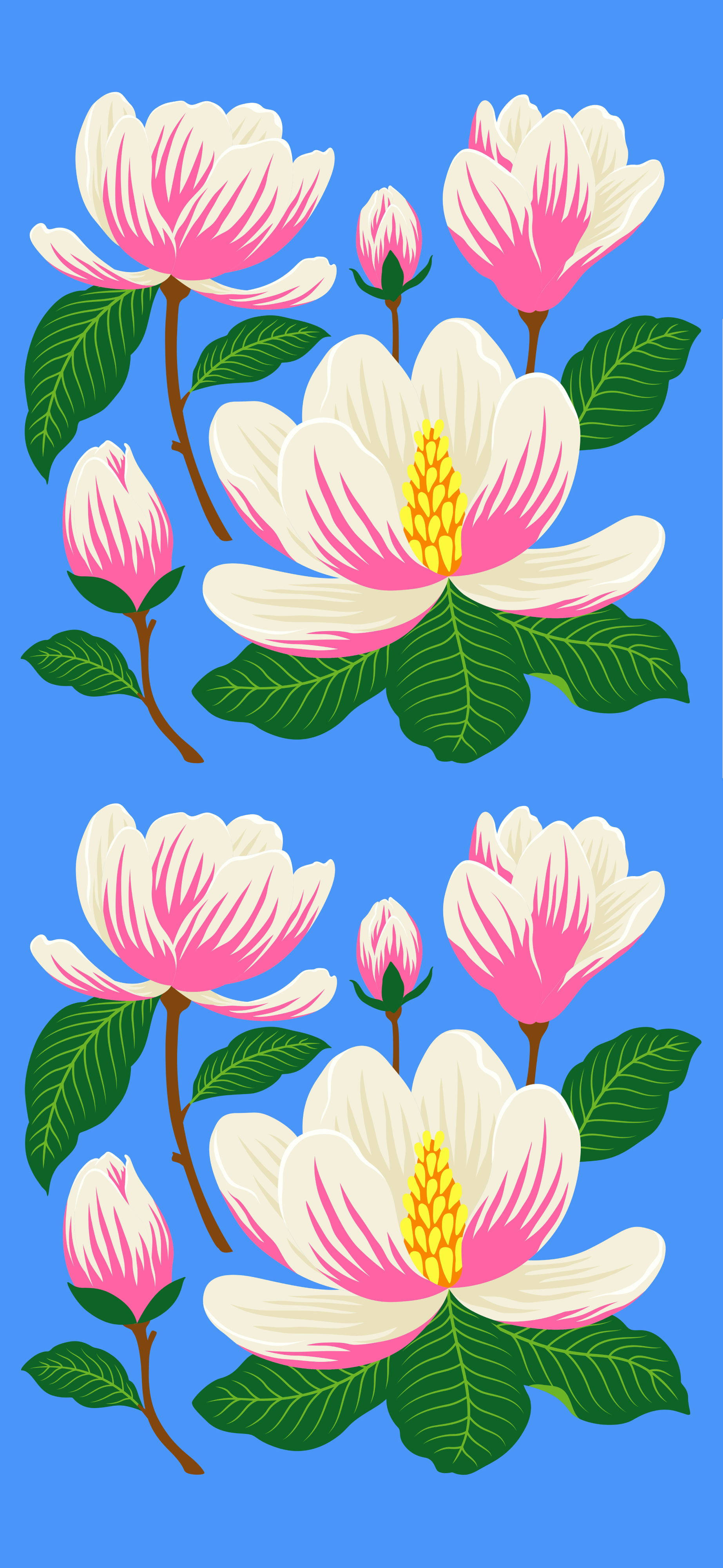 blue bold magnolia pink floral