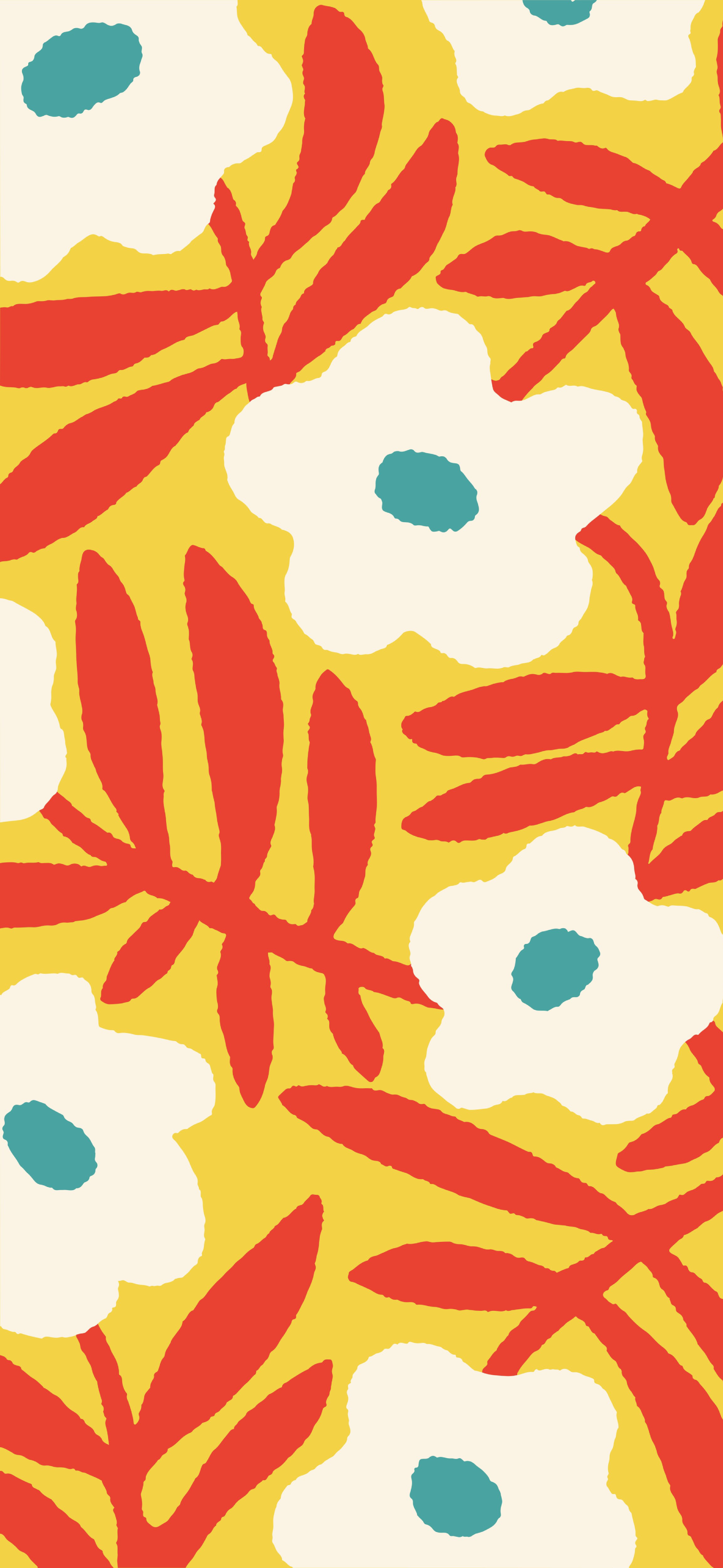 bold retro yellow flowers teal accent