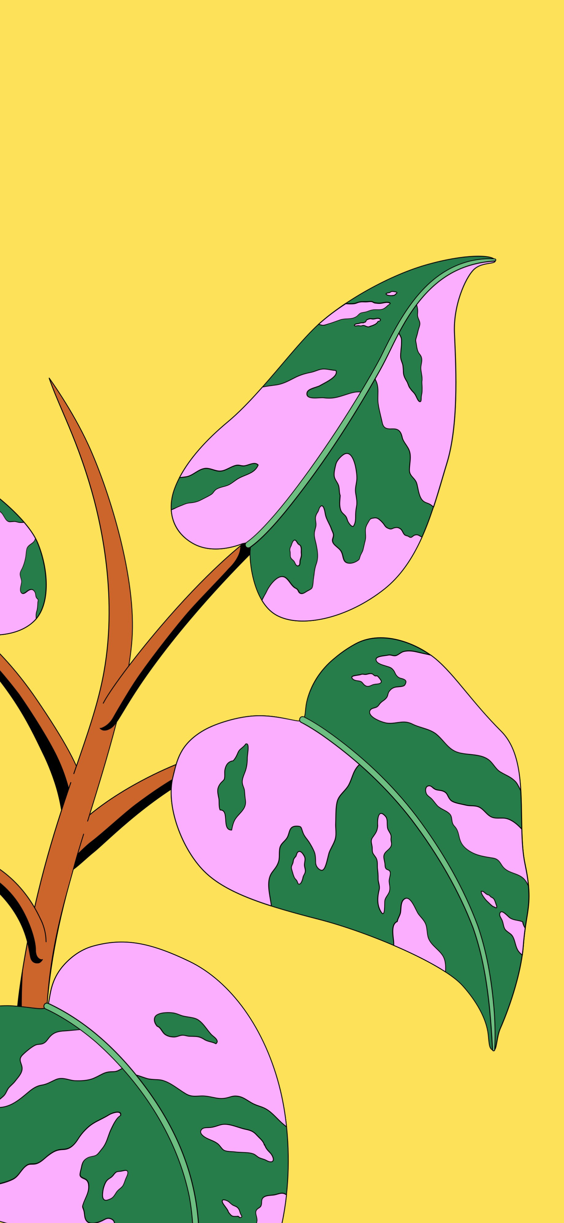 bold yellow pink green tropical leaves