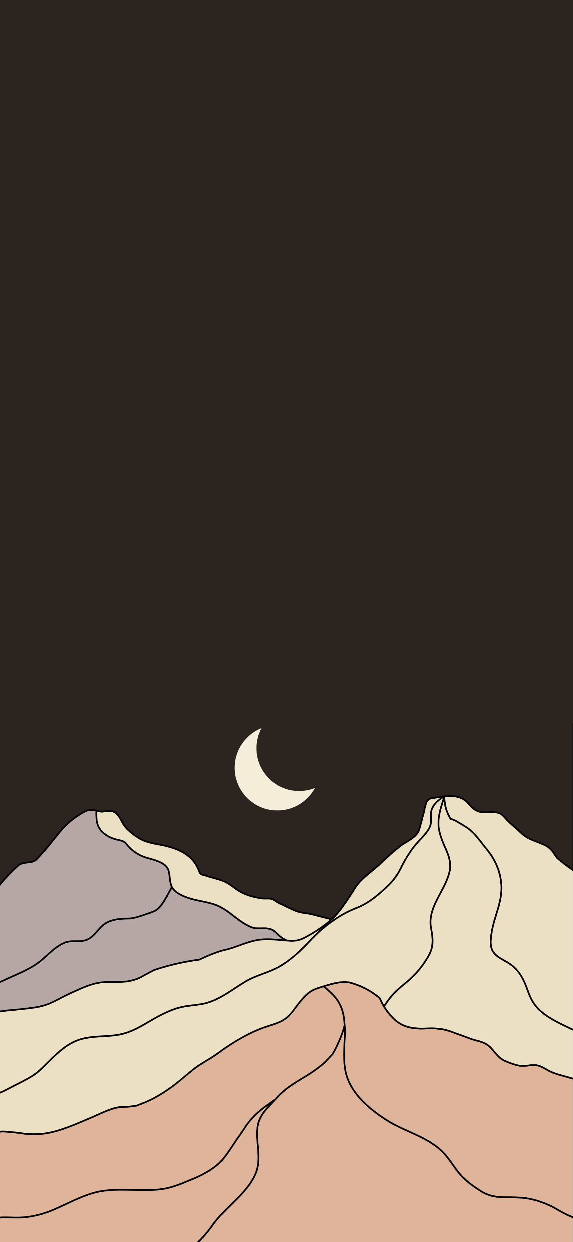 dark minimalist mountains crescent moon
