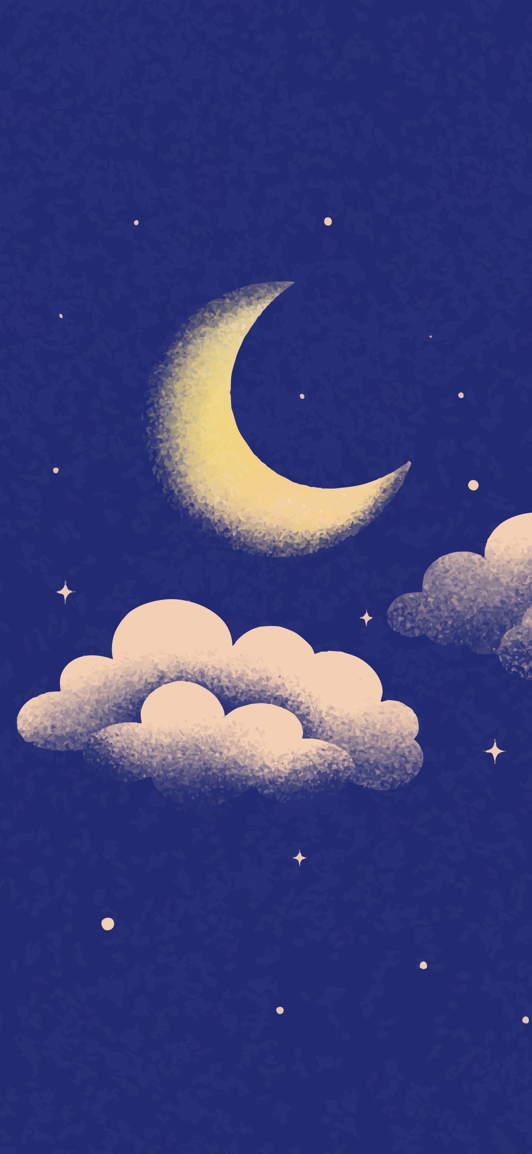dreamy navy crescent moon clouds stars