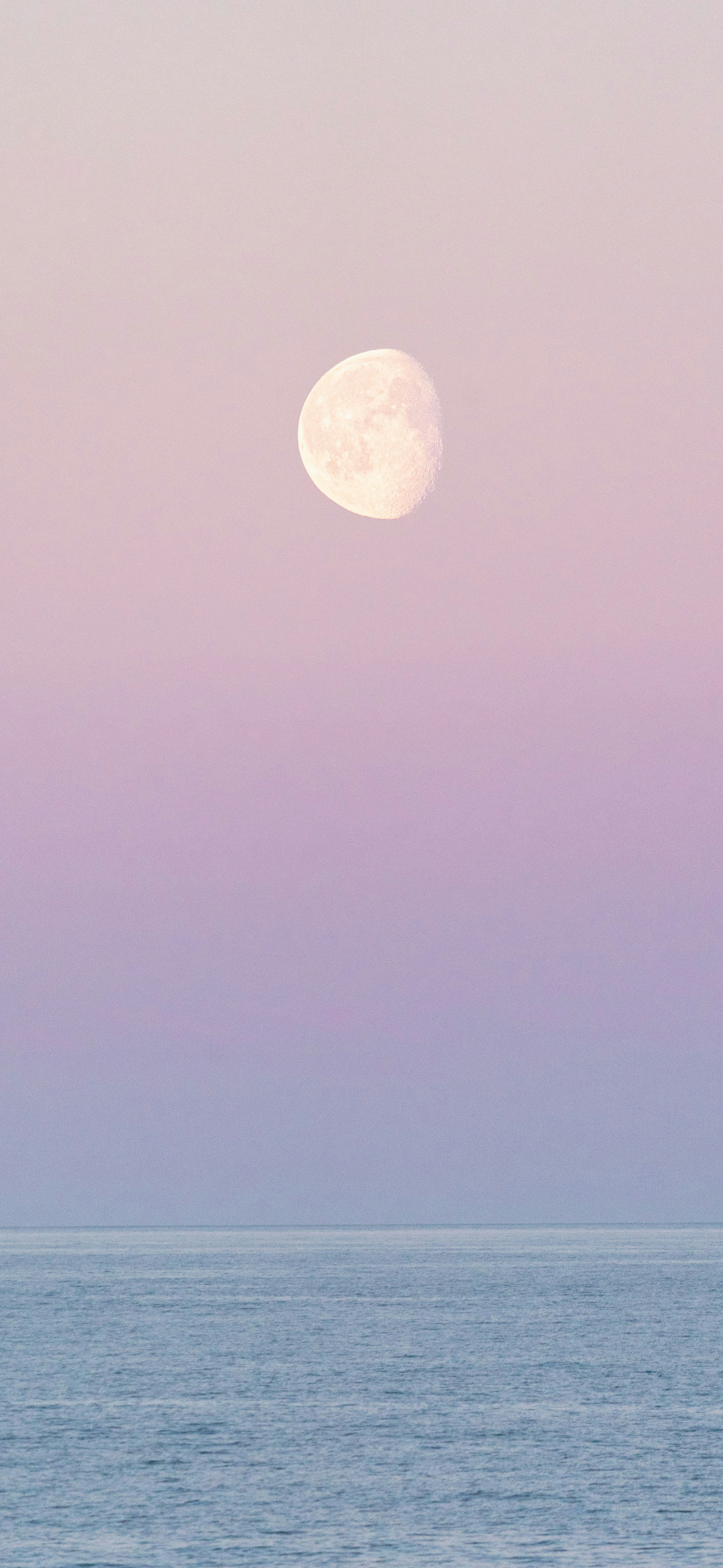dreamy pastel pink moon over ocean