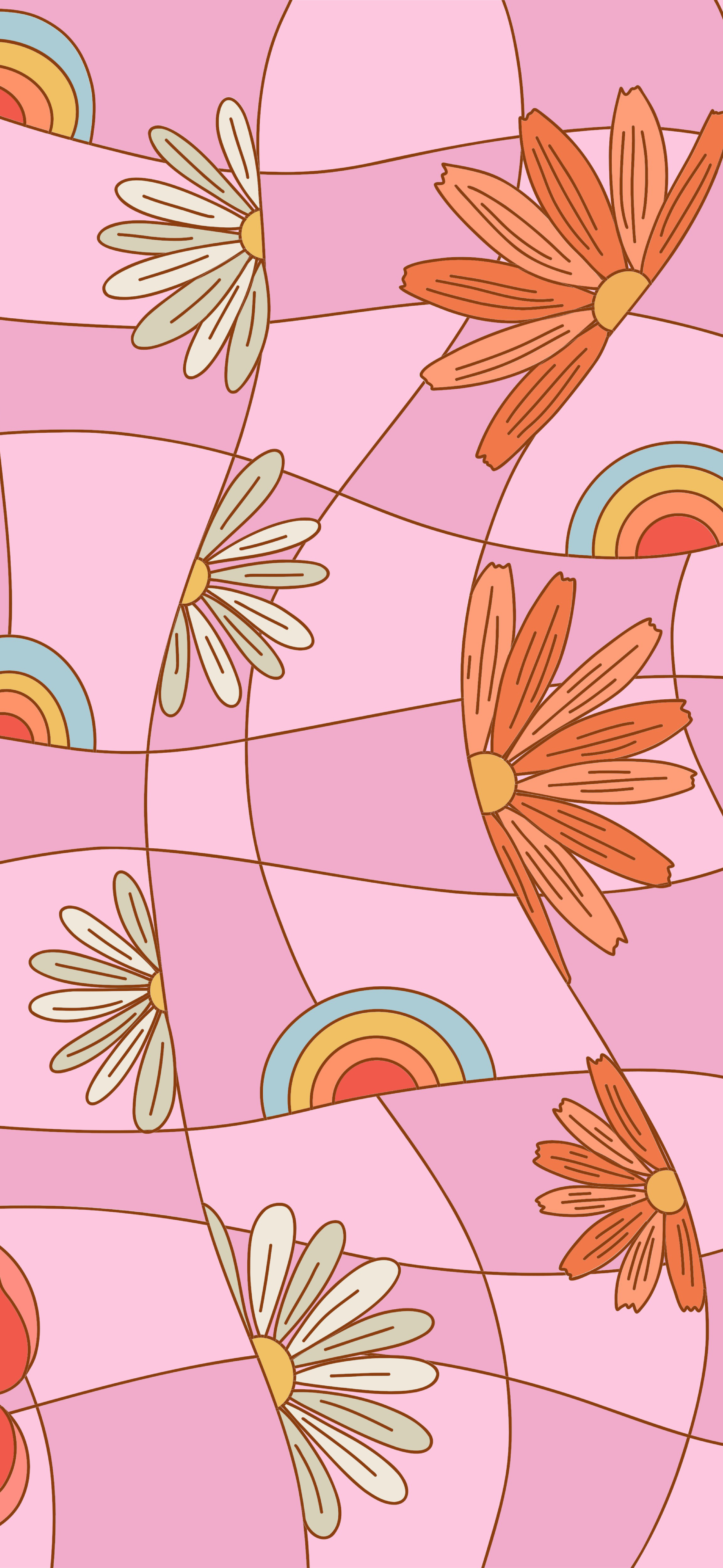 groovy pink daisy rainbow retro