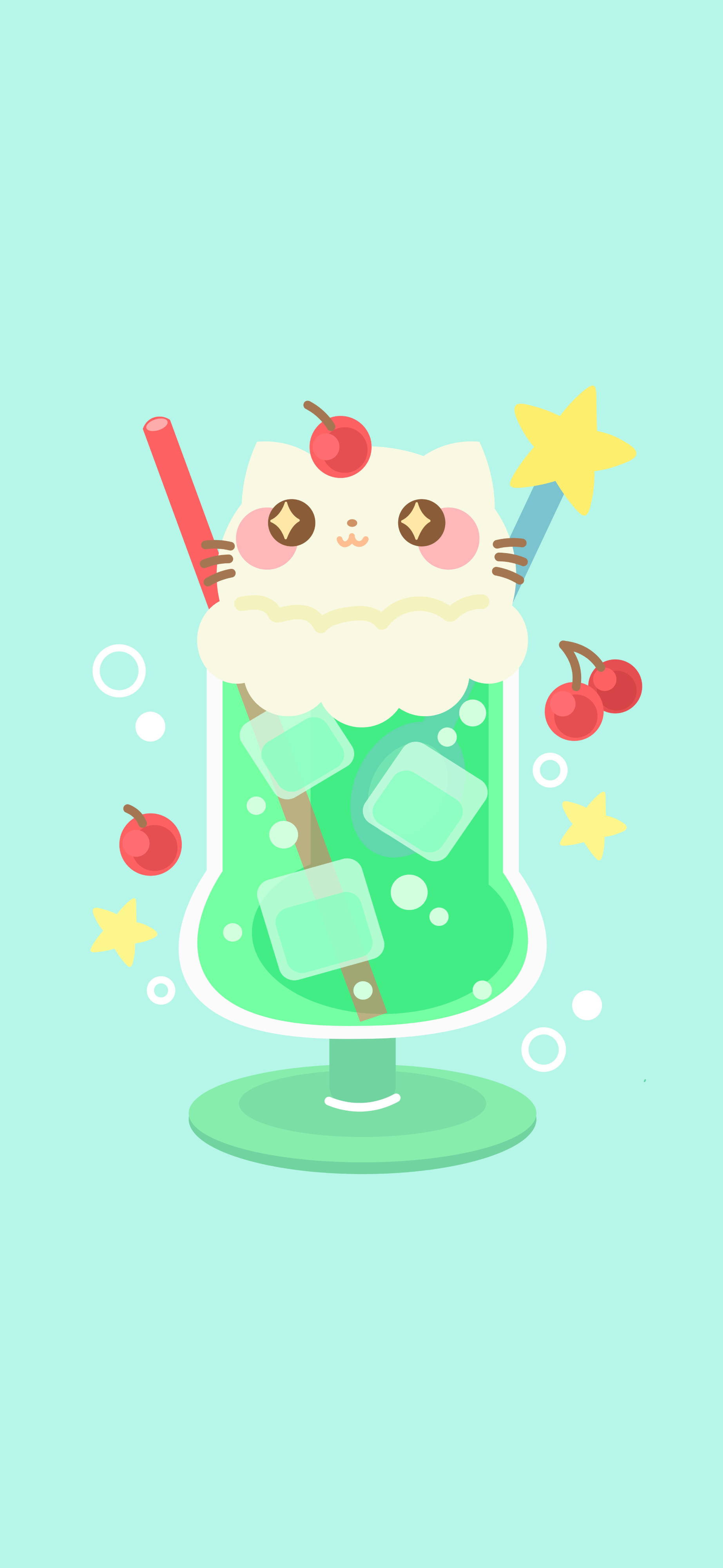 kawaii cat mint green soda drink