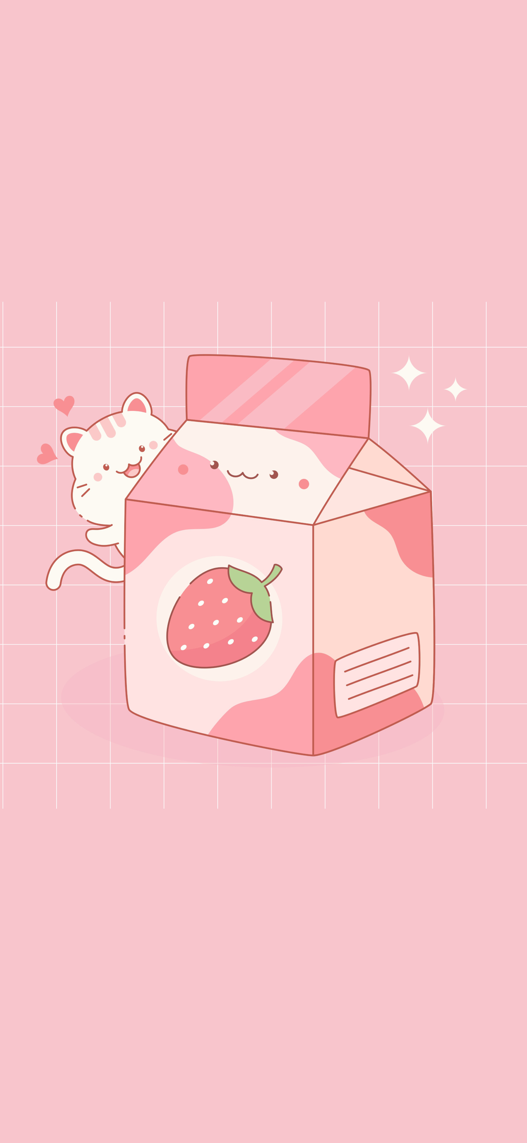kawaii pink strawberry milk carton cat