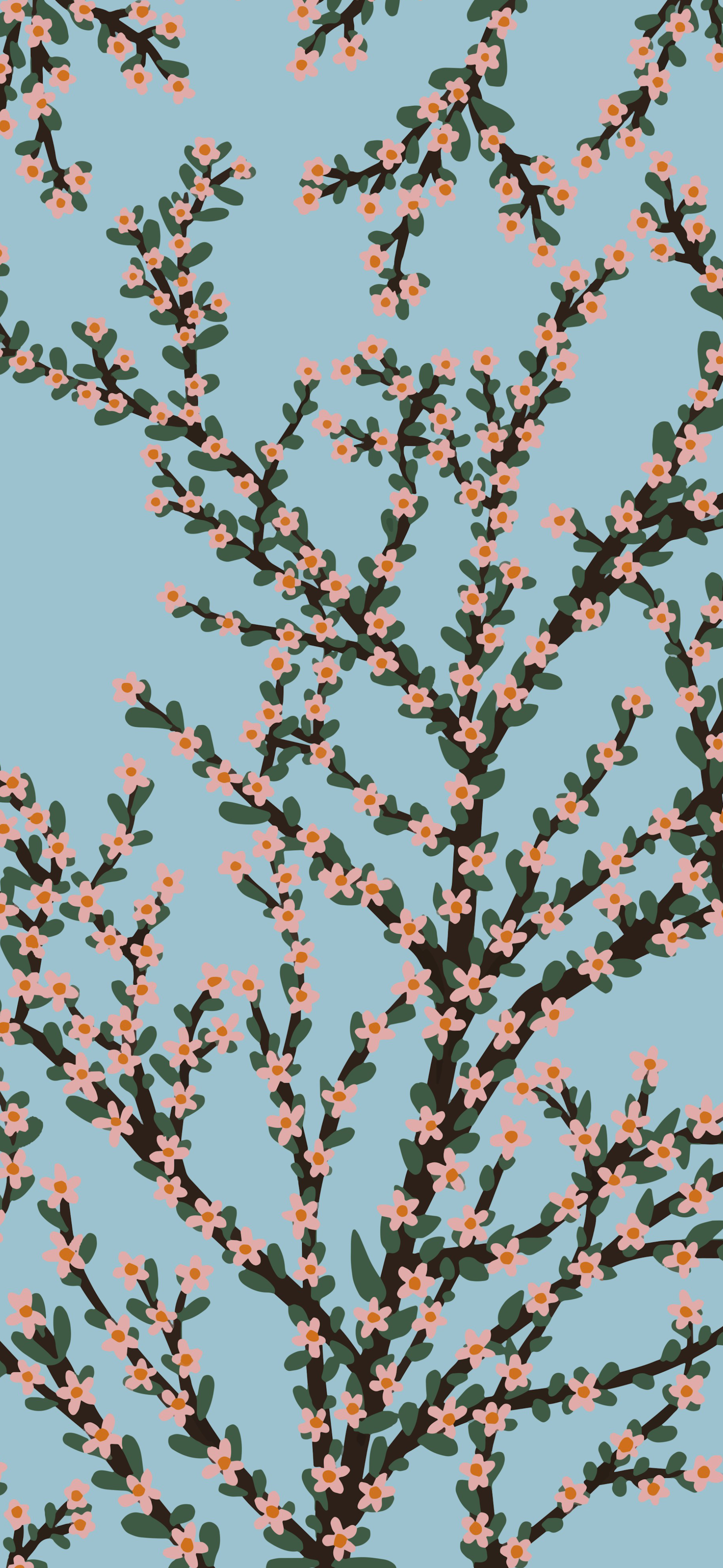 light blue pink blossom branches botanical