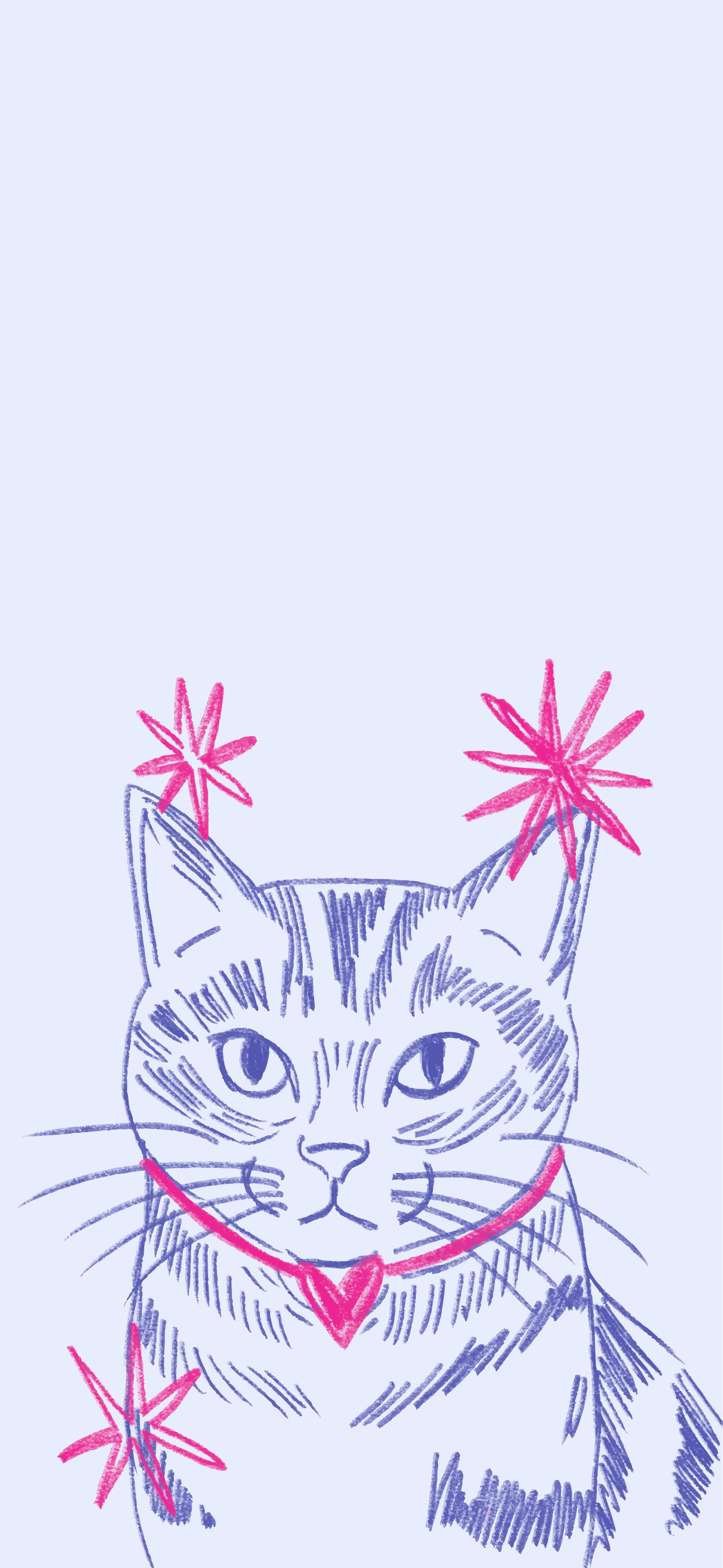 pastel blue sketch cat pink stars