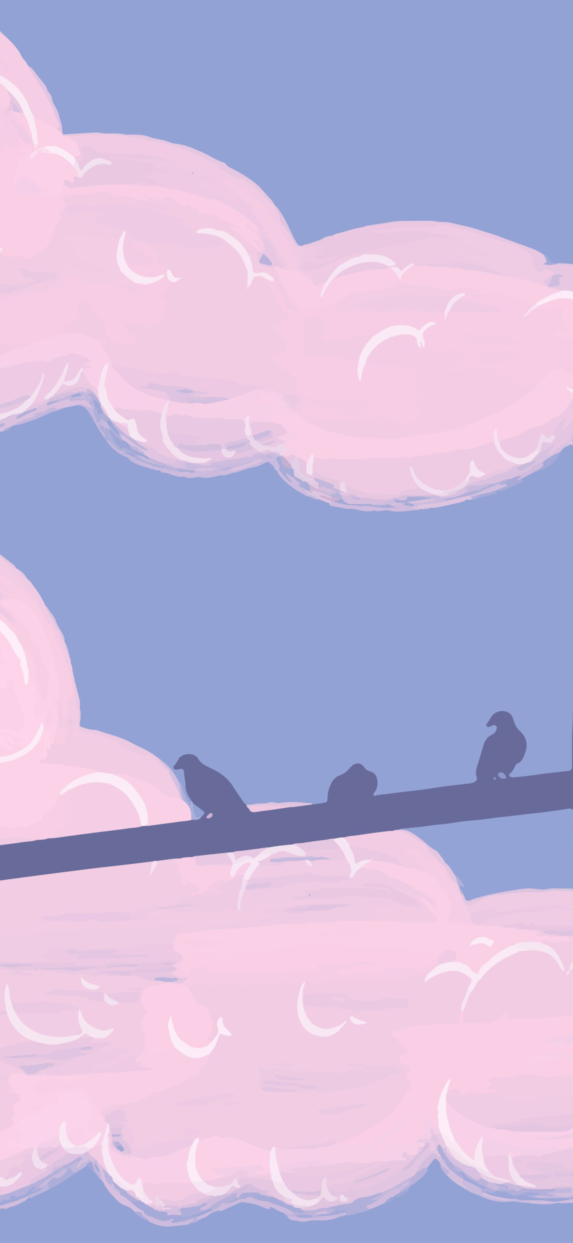 pastel pink clouds birds dreamy blue