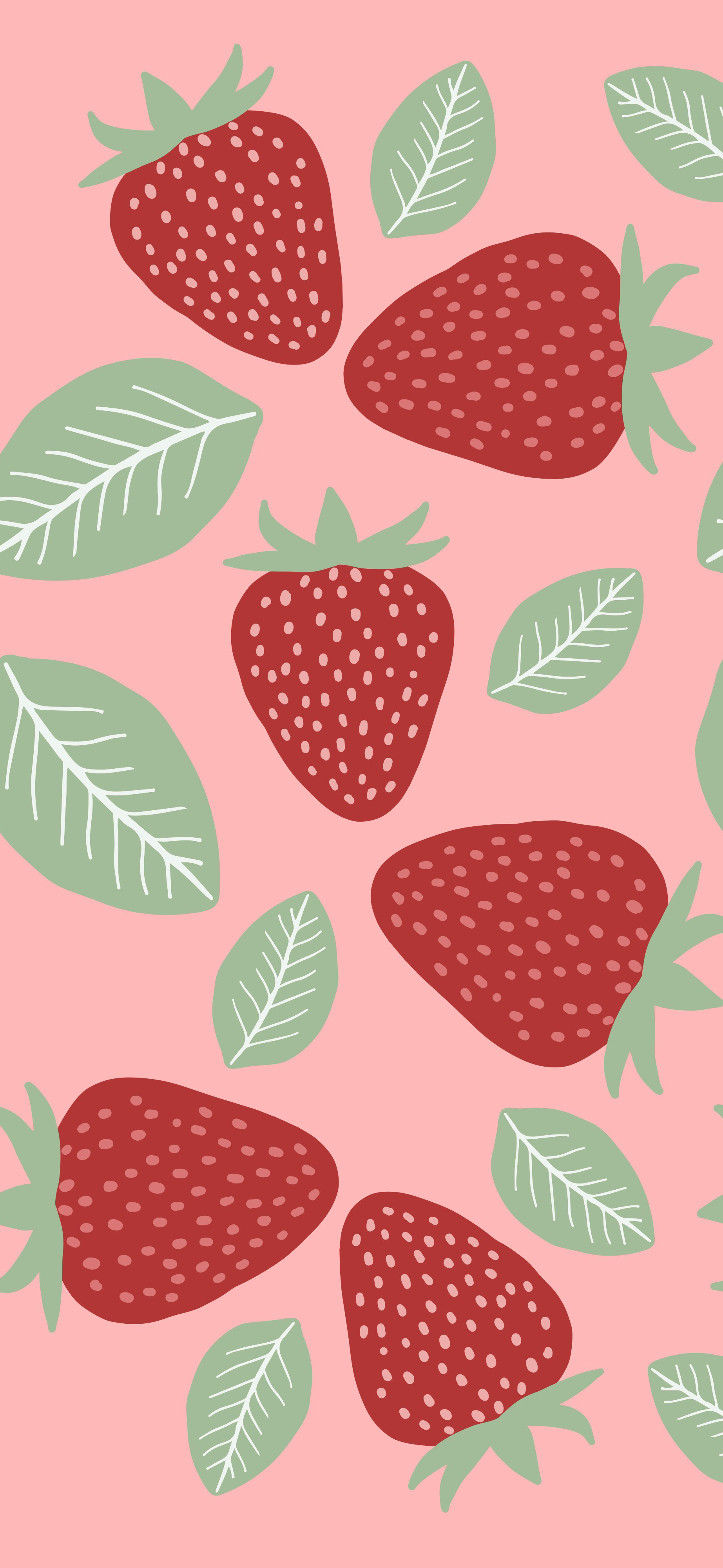 pink cottagecore strawberry leaves pattern