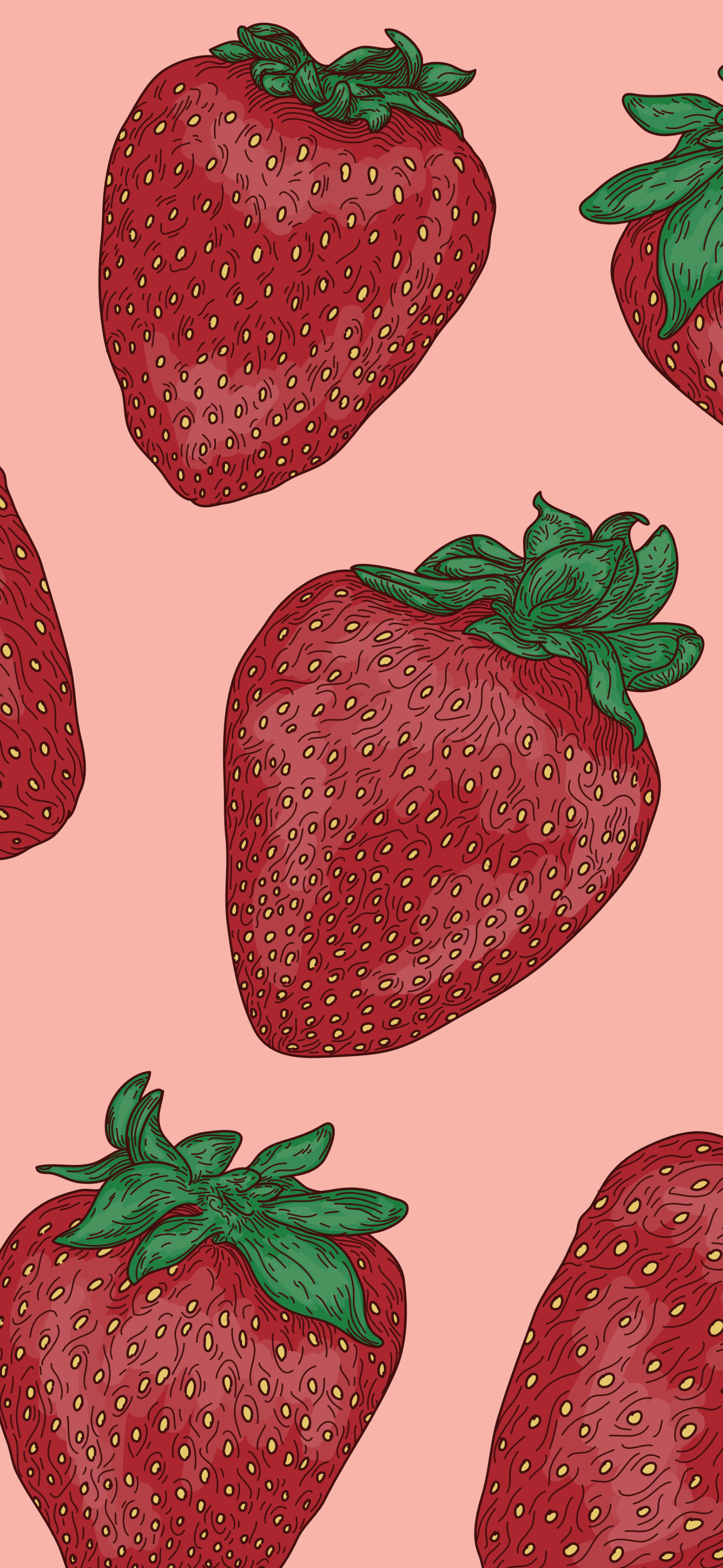 red strawberries pink cottagecore pattern