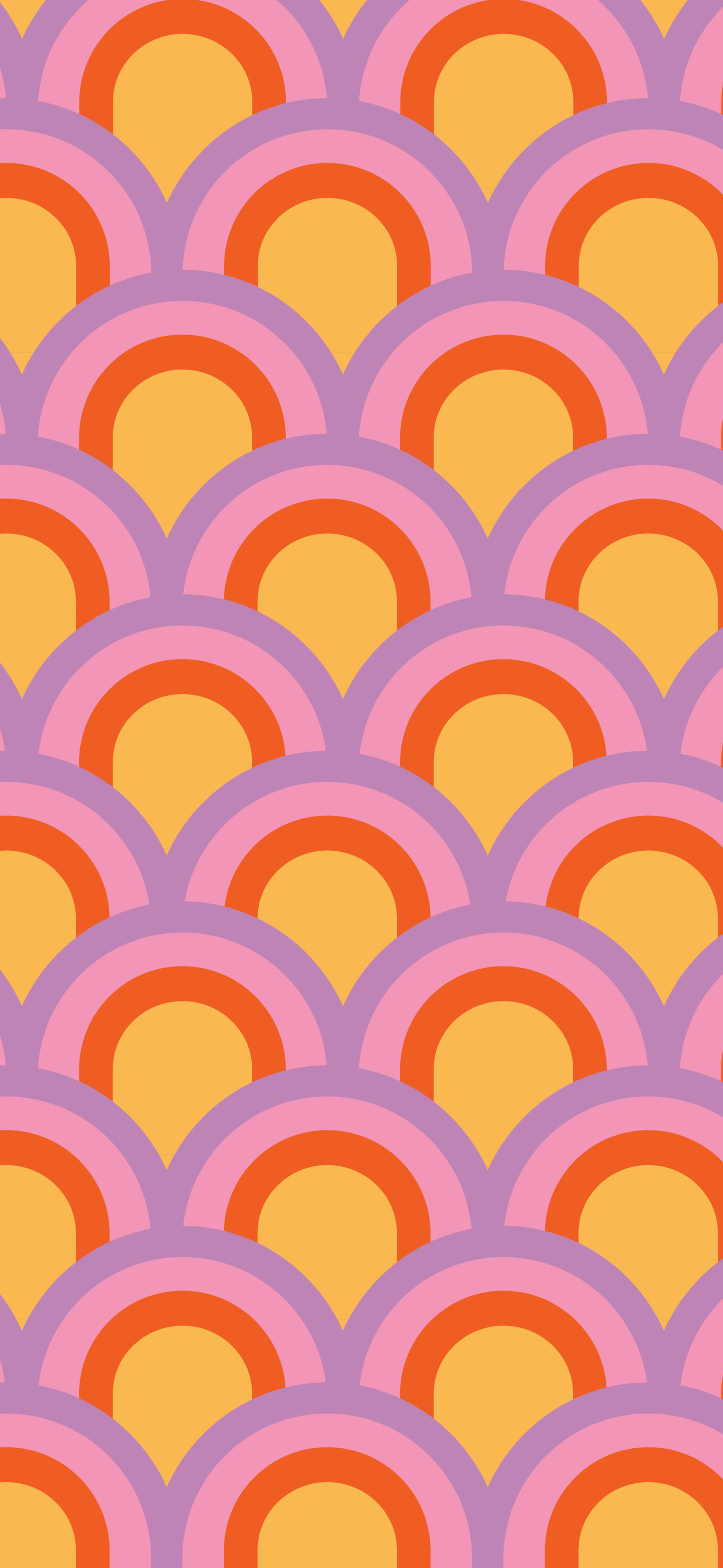 retro orange pink scallop pattern