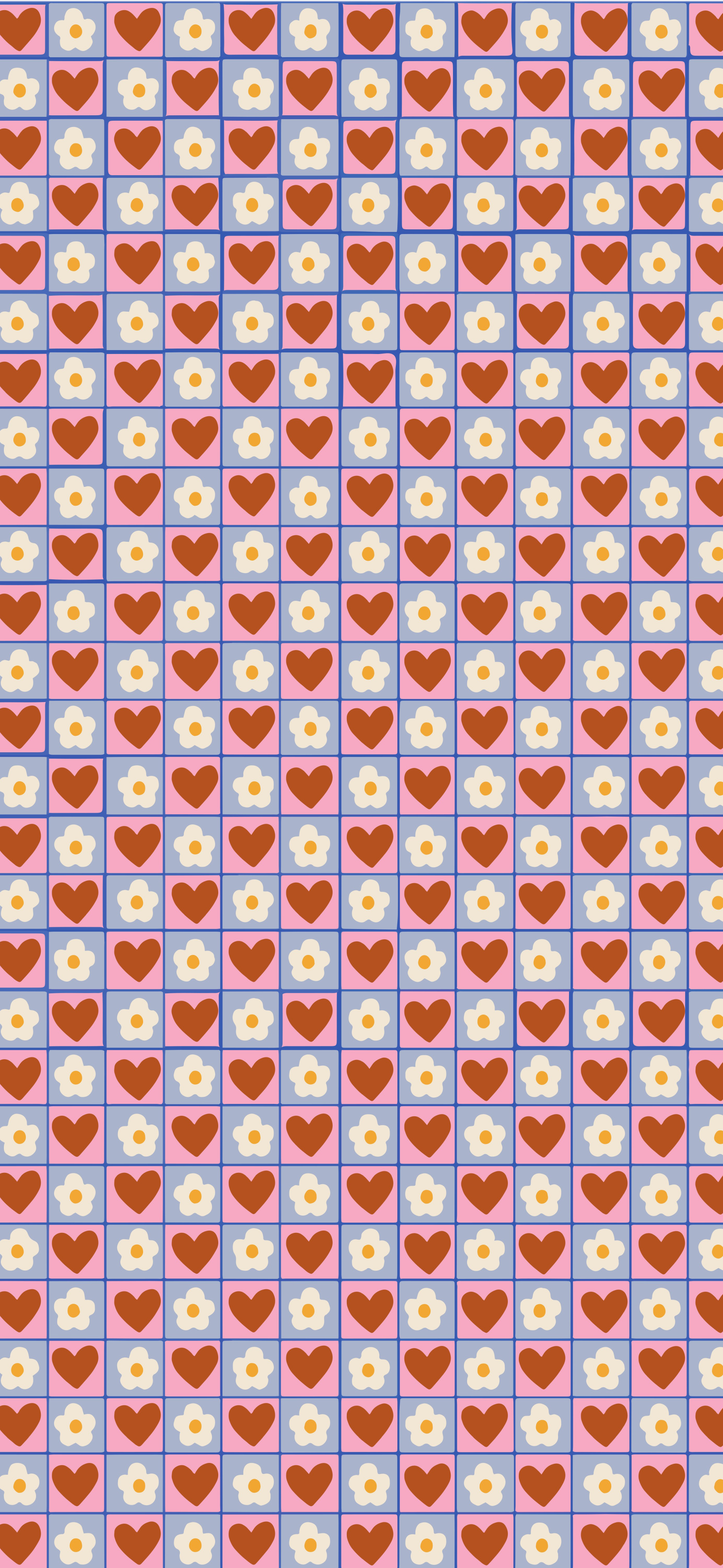 retro pink hearts daisy checkerboard