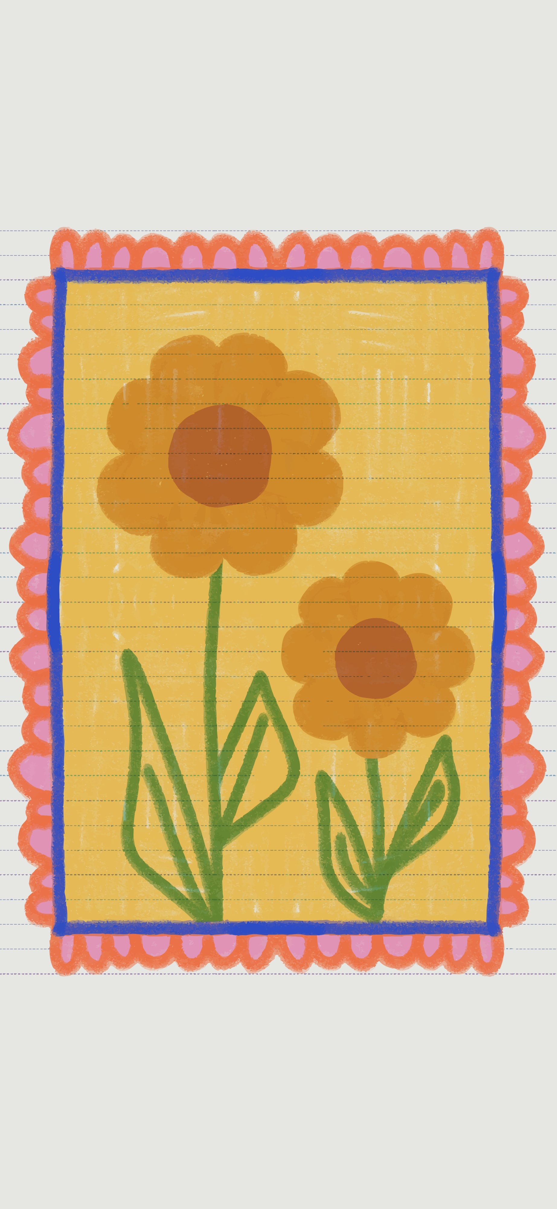 retro yellow sunflowers stamp illustration