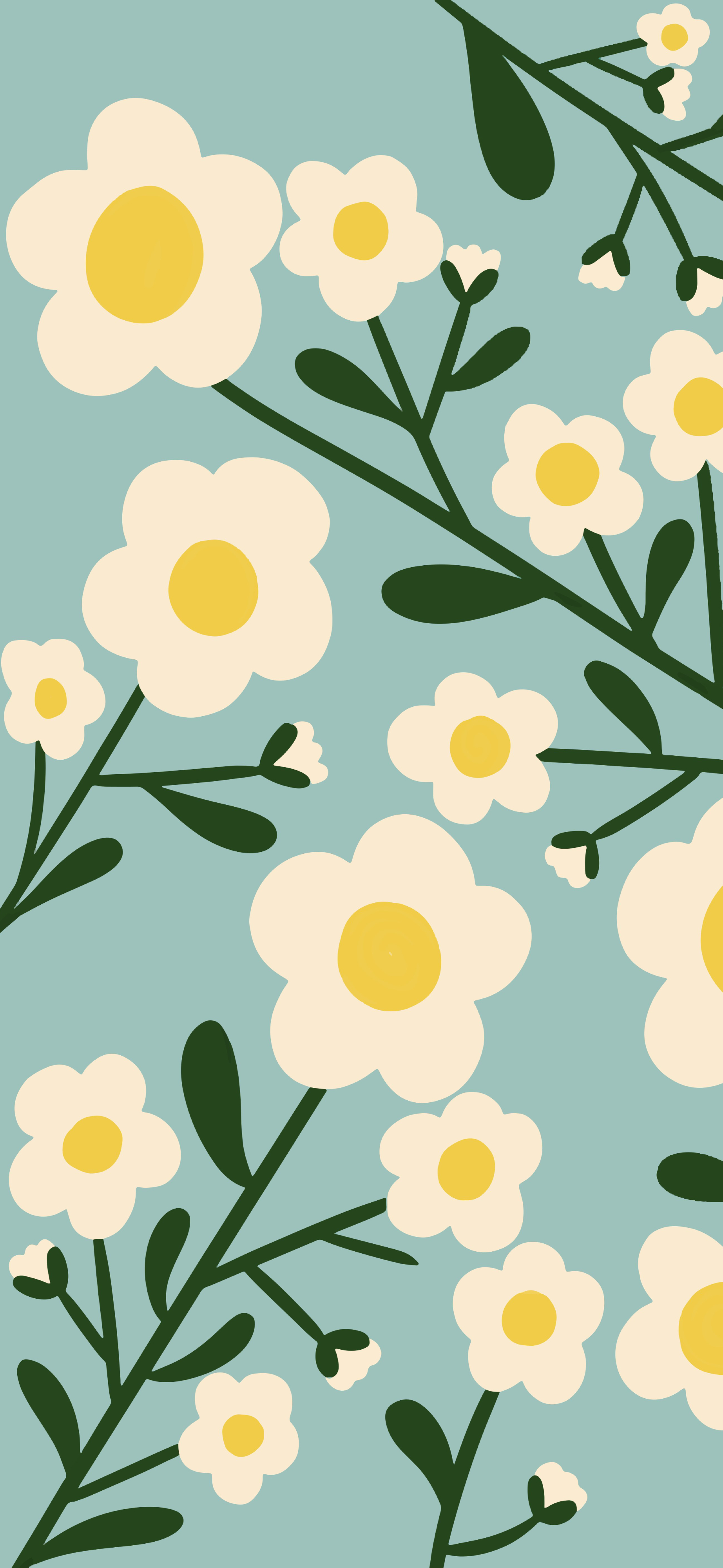 sage green retro daisy floral pattern