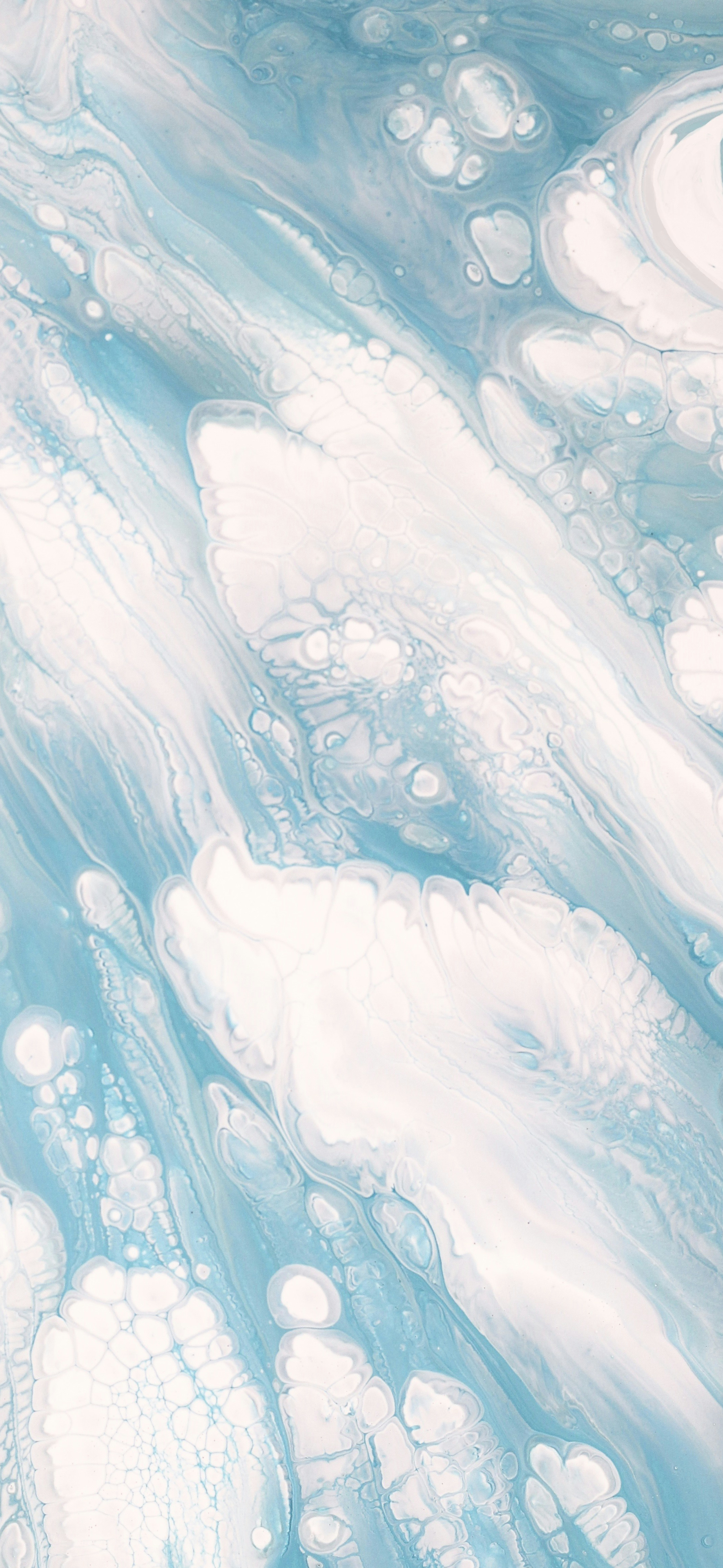 soft blue white fluid pour art